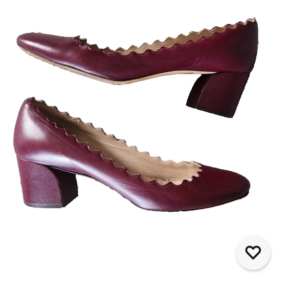 Chloe Lauren scalloped 2.25 heel all leather dark cherry shoes sz 36 1/2 sz 6.5 - Picture 1 of 16